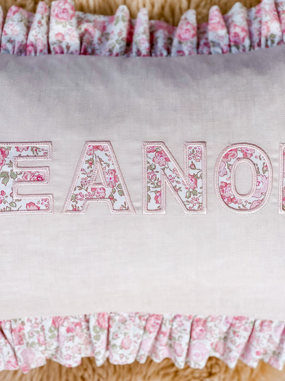 Personalised Linen & Liberty Ruffle Cushion