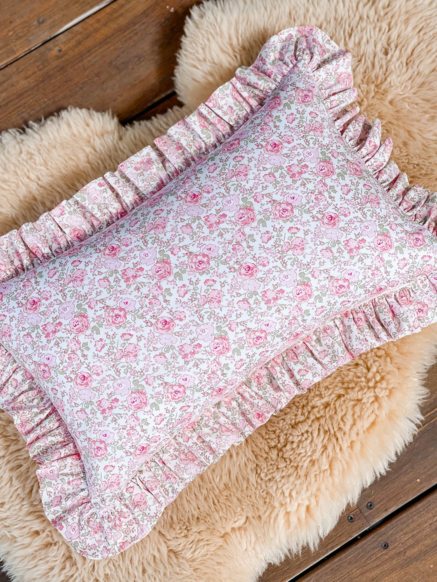 Personalised Linen & Liberty Ruffle Cushion