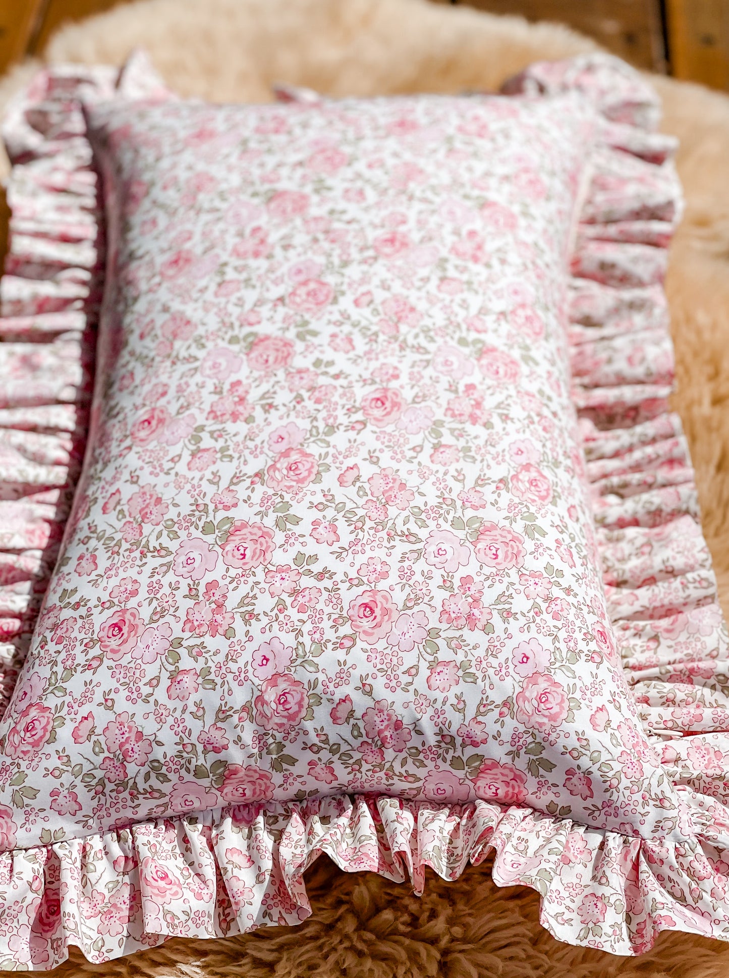 Personalised Linen & Liberty Ruffle Cushion