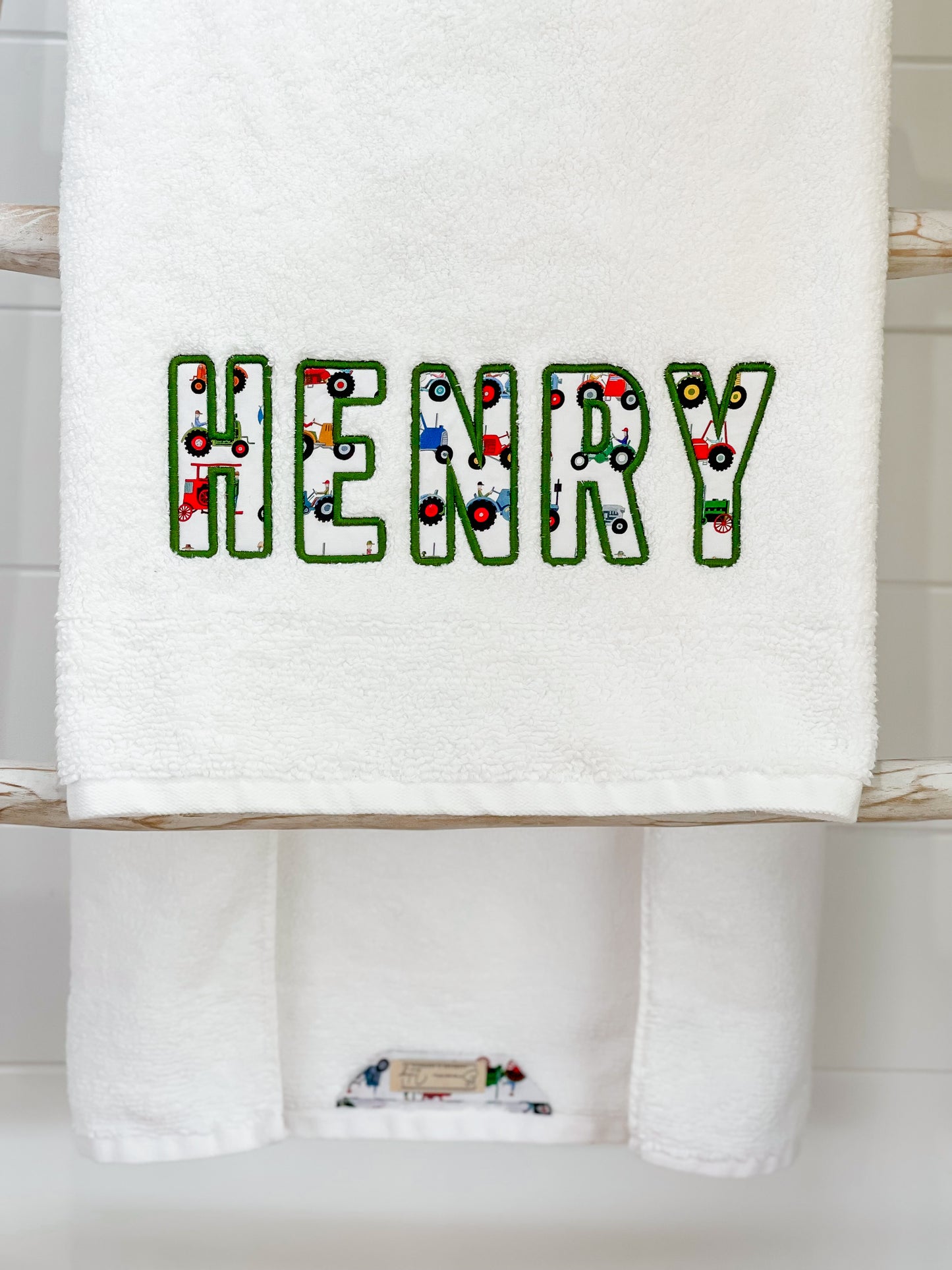 Personalised Towels ‘Red Tractor Designs fabric’
