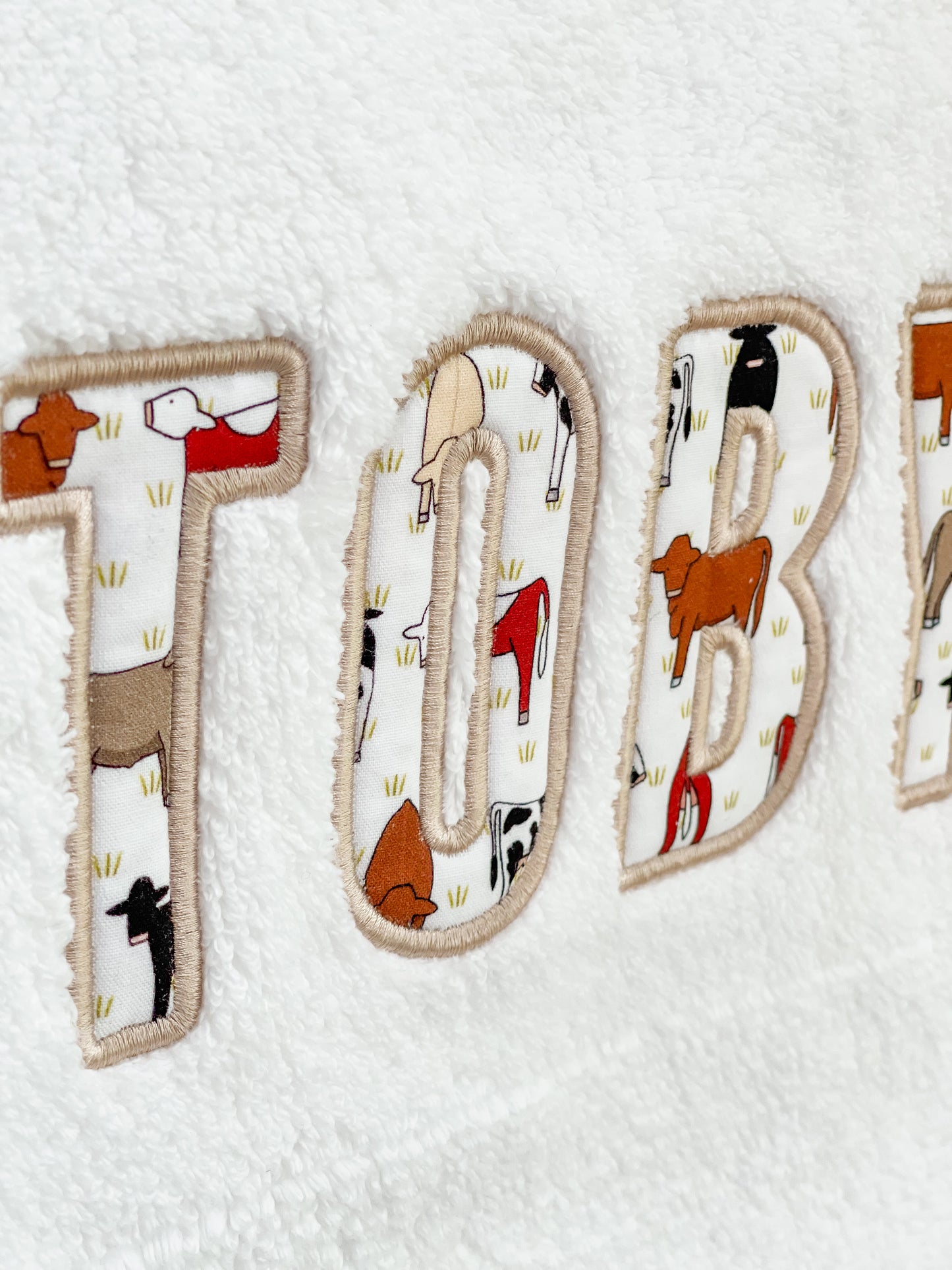 Personalised Towels ‘Red Tractor Designs fabric’