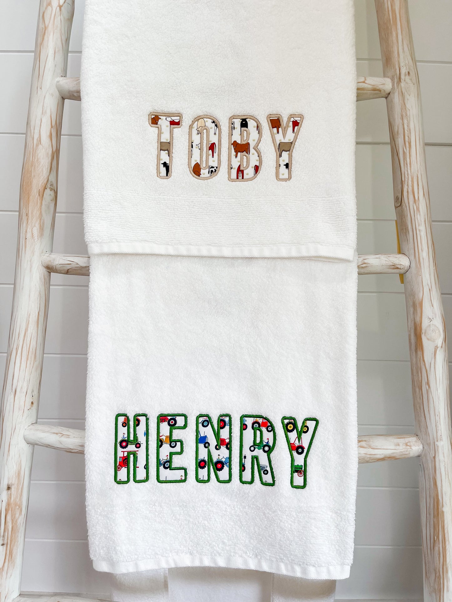 Personalised Towels ‘Red Tractor Designs fabric’