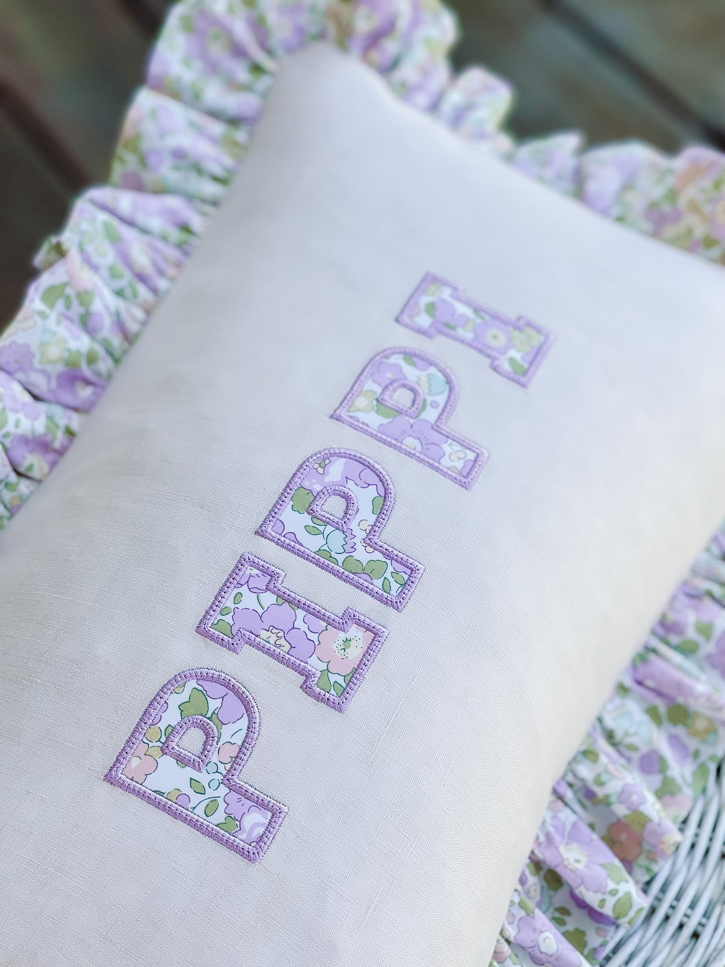Personalised Liberty Folded Ruffle Cushion