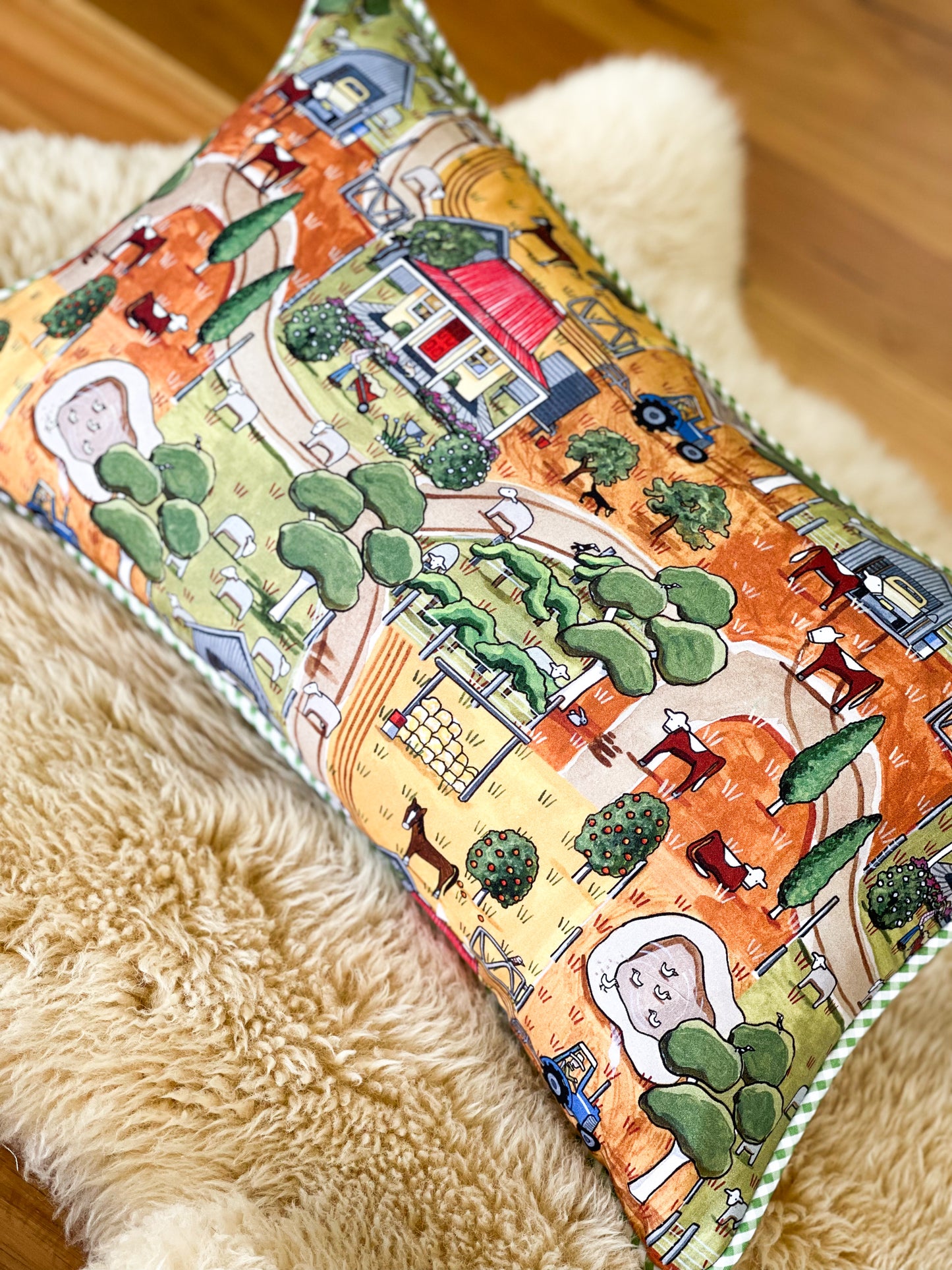On The Farm Personalised Cushions 'Red Tractor Designs' fabrics
