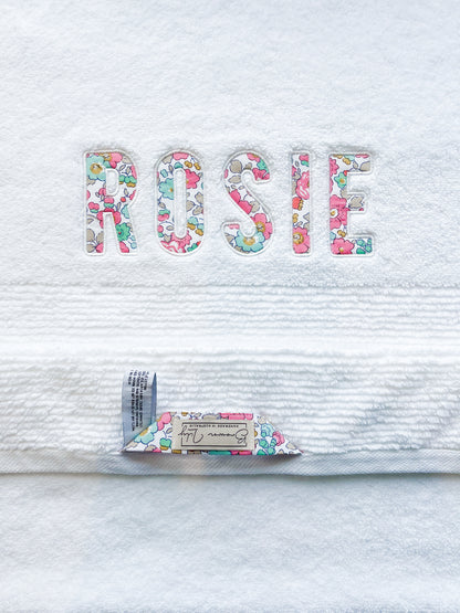 Personalised Liberty Bath Towels for Girls | Custom Embroidered Name Towels Australia