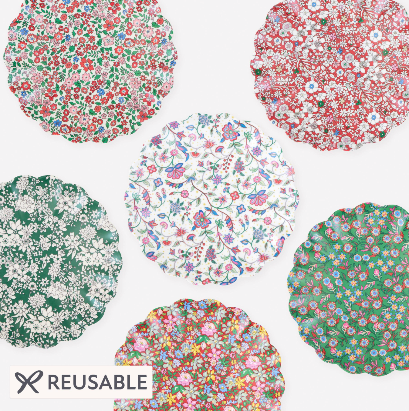 Meri Meri x Liberty Red & Green Reusable Small Plates
